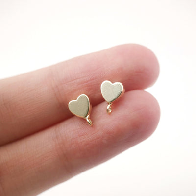 4pcs Heart Earring Post, 8mm, 14k Gold, S925 Silver Ear Pin, Nickel Free, Heart Stud with Loop, Hypoallergenic Earring Findings ZX067