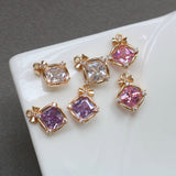 10pcs- Bow Diamond Crystal Charms, 14K Gold Plated Glass Pendant, 13.5*18mm, Jewelry Findings HL063-F144