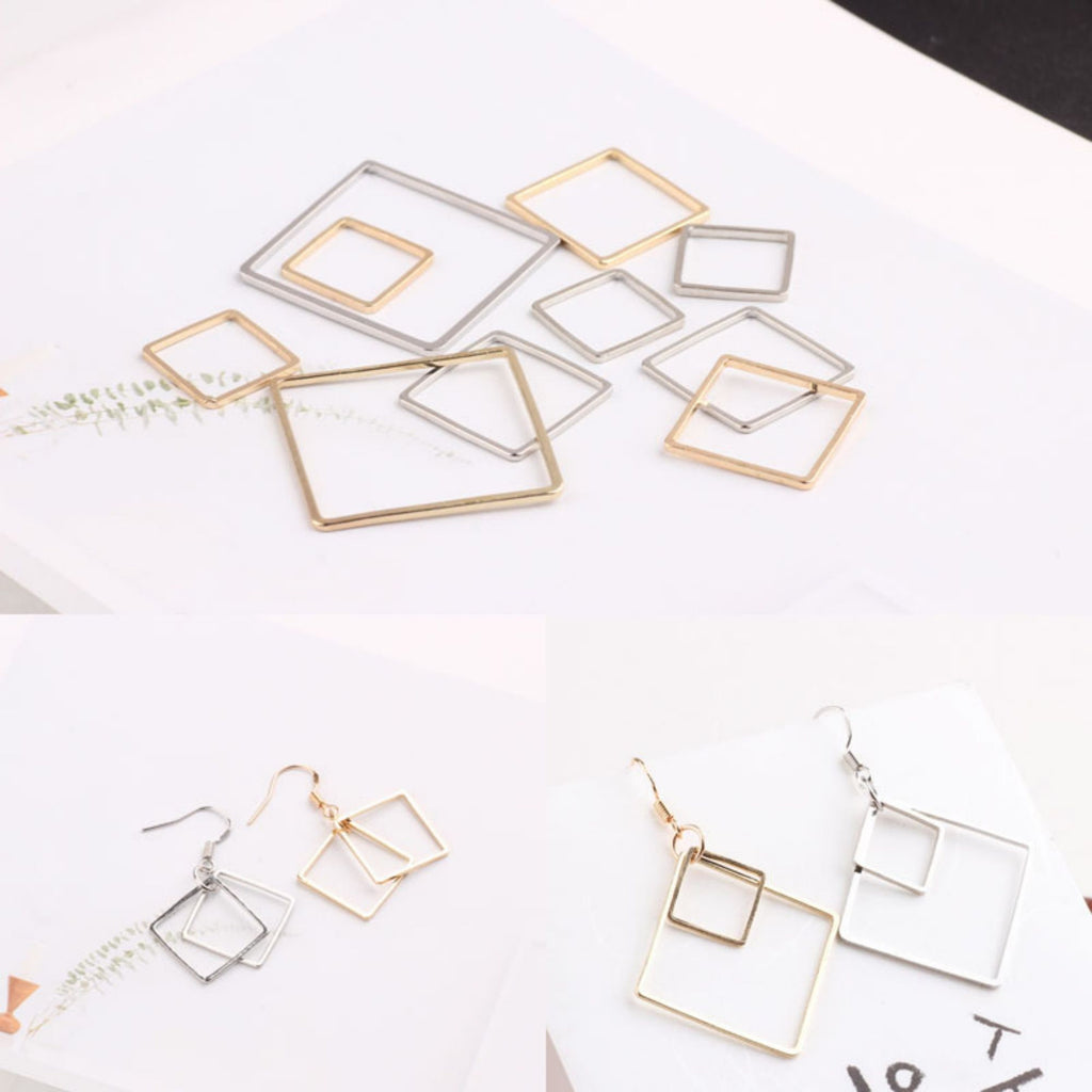 10 colgantes cuadrados calados, chapados en oro de 18 quilates y plata, para collar QR026-ZX7048