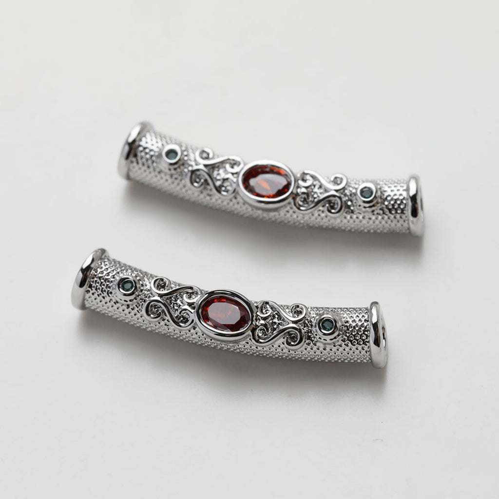 Vintage Curved Spacer Beads, Zircon Curved Tube Beads, 14K Gold/Silver Plated, Bracelet and Necklace Making， Jewelry Findings SC027