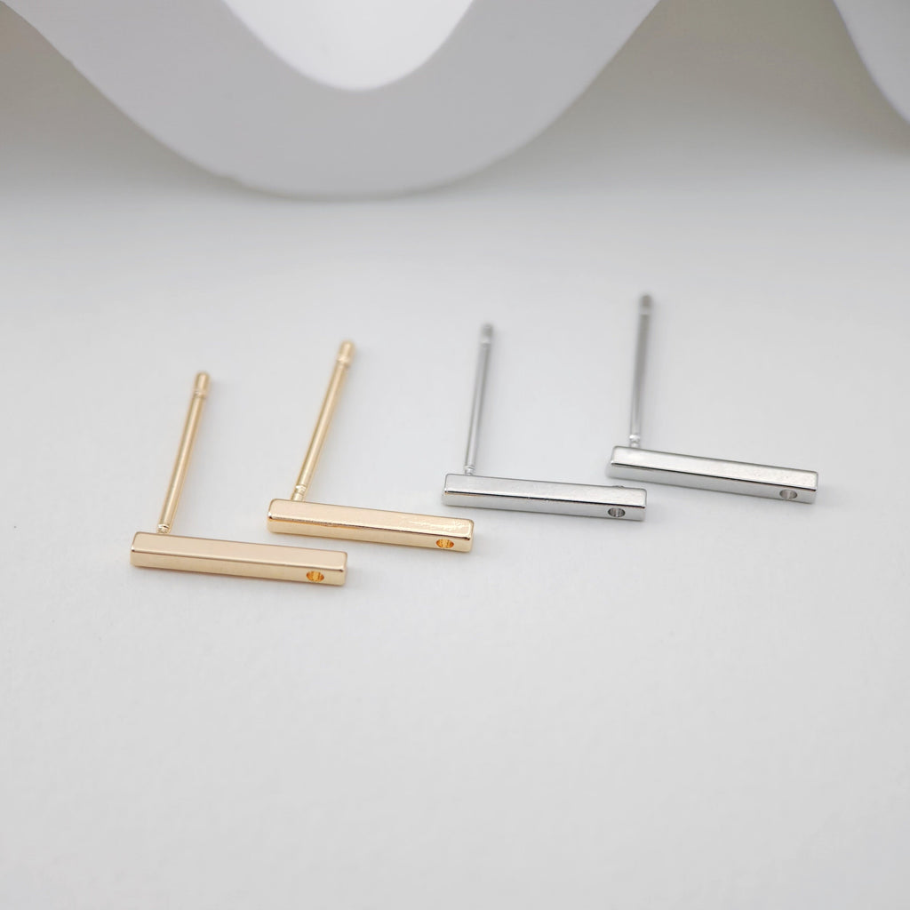 10pcs Rectangular Mini Ear Post with Loops, Nickel Free, 18K Gold/ Silver Plated Stud Earring Finding ZX174