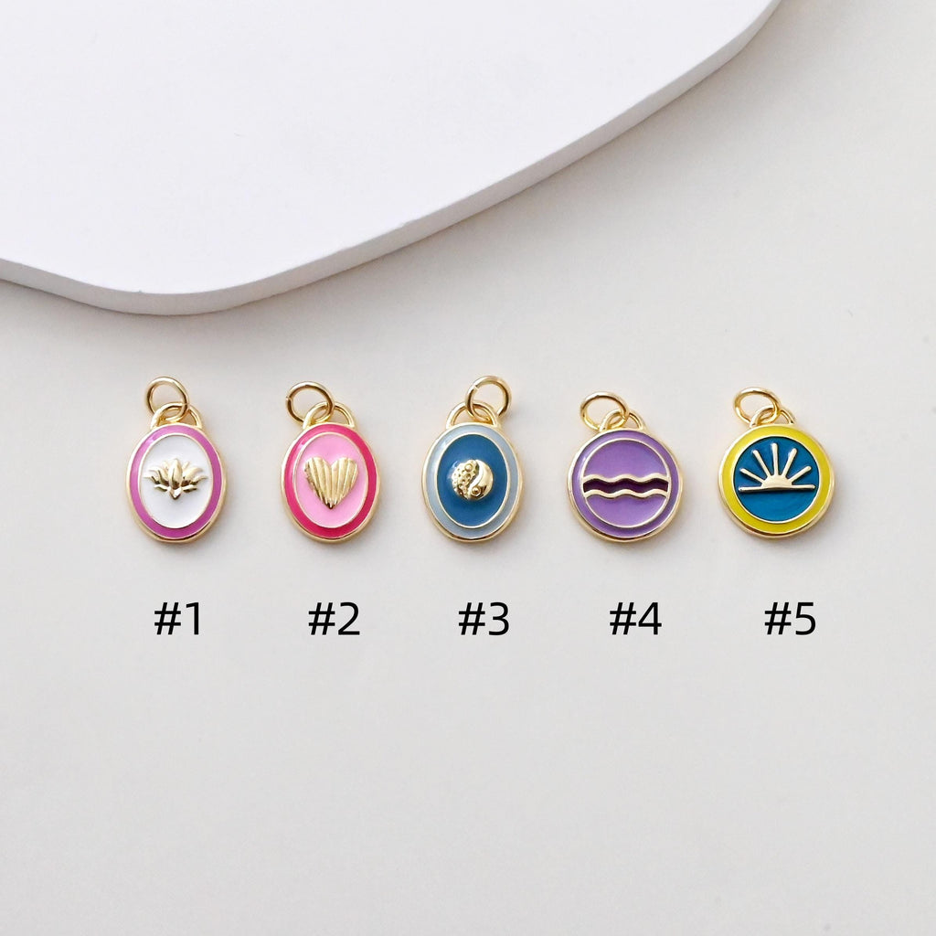 Colección de dijes ovalados de esmalte, corazón, flor y ola, chapados en oro de 18 quilates, para crear collares y accesorios de joyería S1389