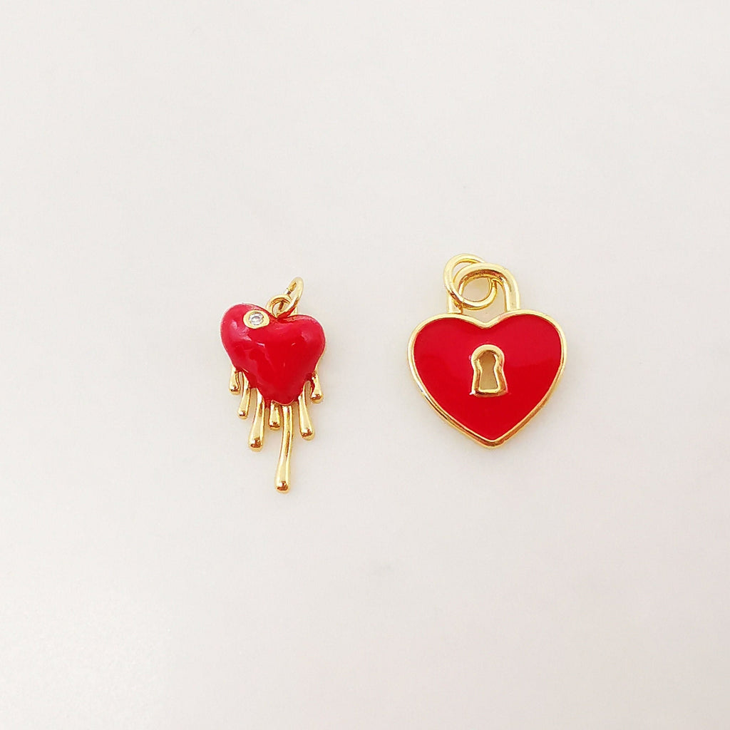 Dainty Enamel Heart Shape Charm, 18K Gold Plated Necklace Making Pendant, Love Lock Pendant, Jewelry Findings S1032