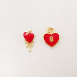 Dainty Enamel Heart Shape Charm, 18K Gold Plated Necklace Making Pendant, Love Lock Pendant, Jewelry Findings S1032