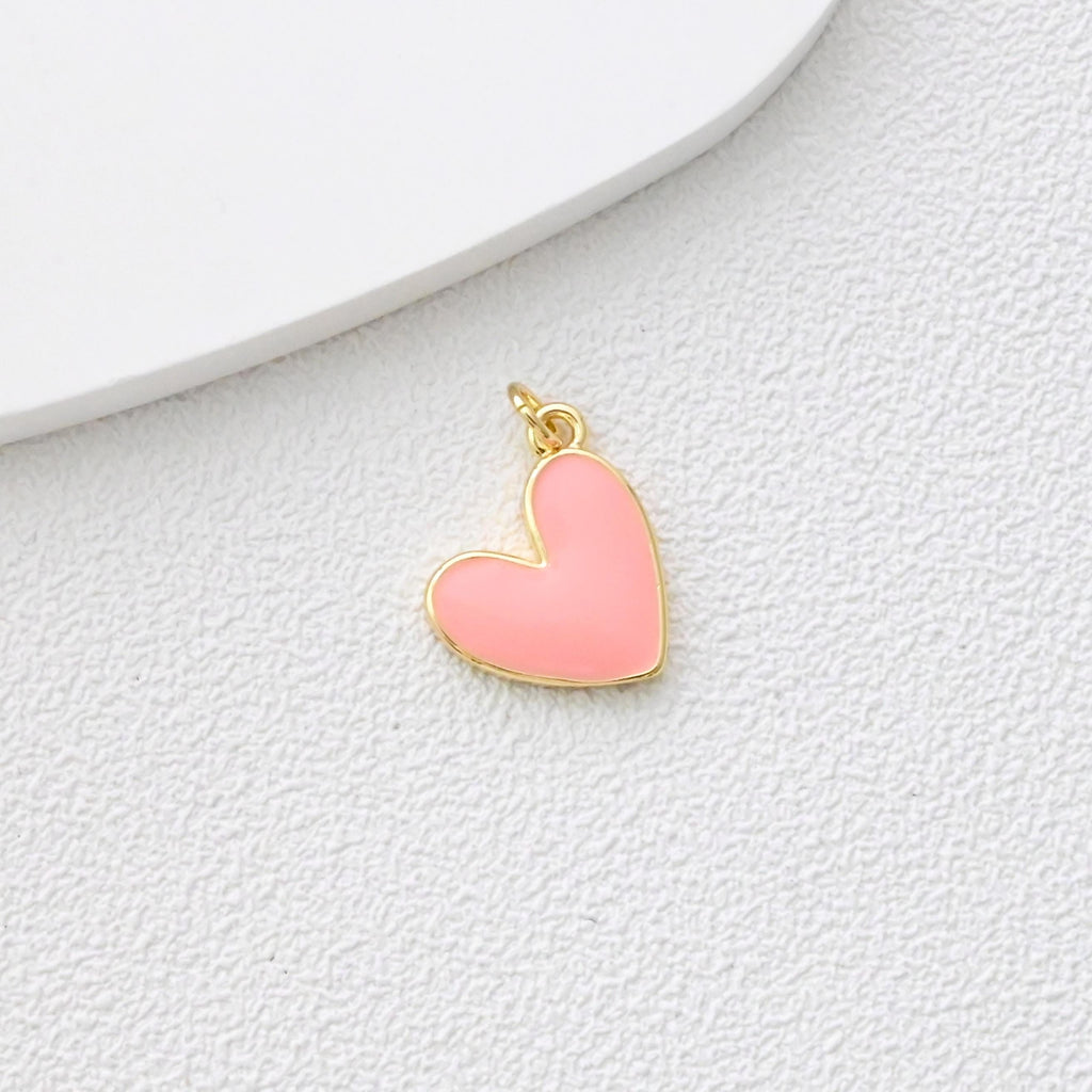 Dije de corazón, Dijes de corazón esmaltados, Dijes de amor, Colgante de corazón chapado en oro de 18 quilates, Fabricación de collares y pulseras, Accesorios de joyería S1363