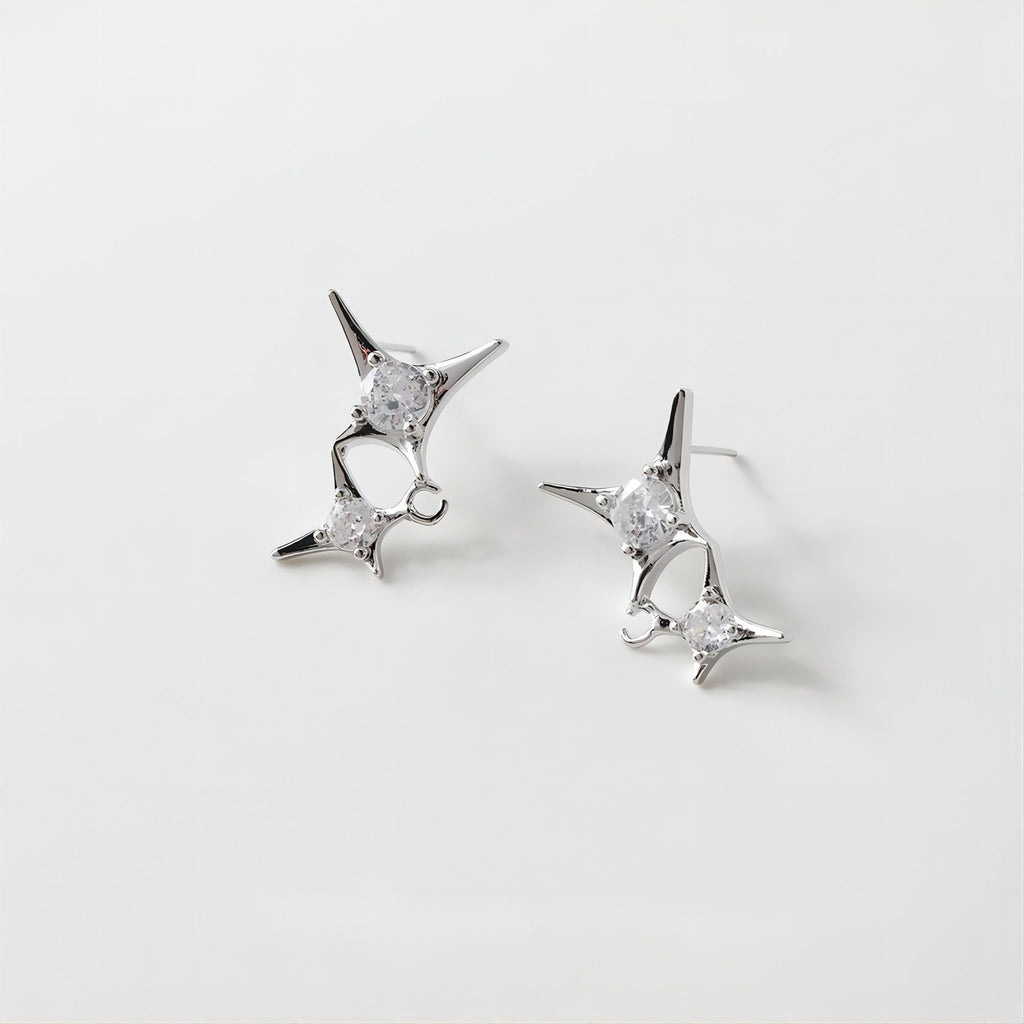 قرط مزدوج مرصع بالكريستال المرصع، ذهبي/فضي، أقراط من الفضة الإسترليني 925 خالية من النيكل، نتائج قرط مضادة للحساسية GE055