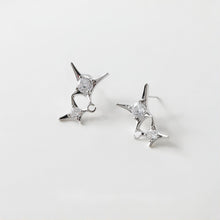 تحميل الصورة إلى عارض المعرض، قرط مزدوج مرصع بالكريستال المرصع، ذهبي/فضي، أقراط من الفضة الإسترليني 925 خالية من النيكل، نتائج قرط مضادة للحساسية GE055