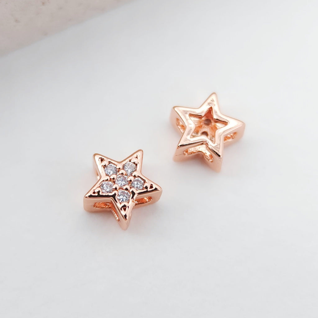 10pcs 6mm Cubic Star Spacer Beads, 18K Gold Plated Micro CZ Pave Beads, Dainty Bracelet Necklace Making Beads, Jewelry Finding S224