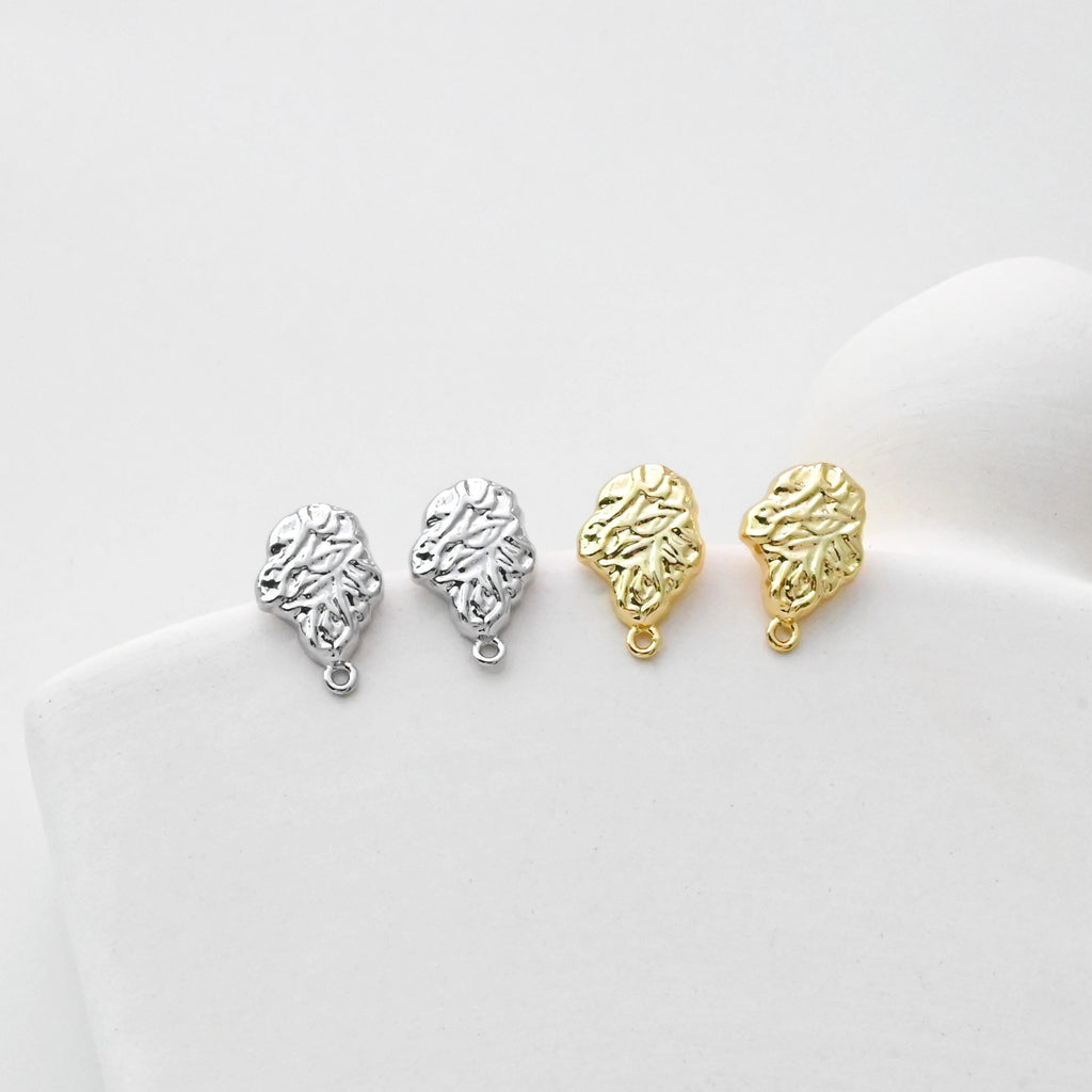 Irregular Pleated Post with Loop, 18K Gold Plated, S925 Silver Pin Nickel Free Earrings, Hypoallergenic Earring Findings D0442
