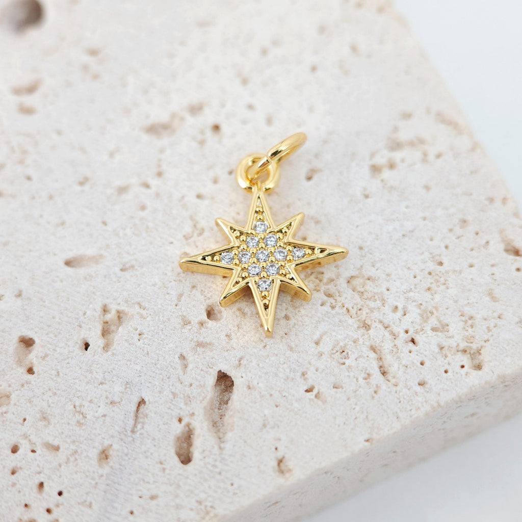 North Star Charms, Crystal Cubic Star Pendant, 18K Gold Plated, Necklace charms, Jewelry Findings S699