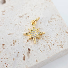 Load image into Gallery viewer, North Star Charms, Crystal Cubic Star Pendant, 18K Gold Plated, Necklace charms, Jewelry Findings S699