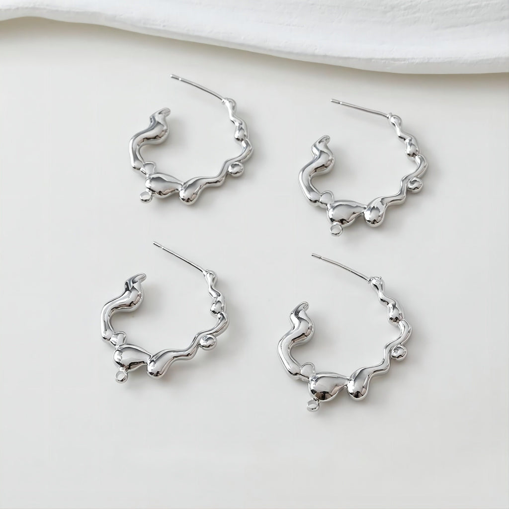 Irregular Drop Earring Post, 14K Gold/Silver, S925 Silver Pin Nickel Free Earrings, Circle Ear Stud with Loop GE028-D0016