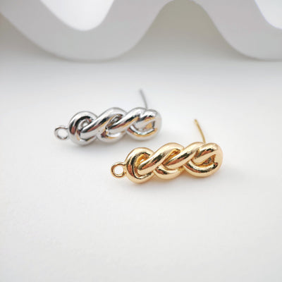 Woven Braid Earrings Post, 18K Gold Plated, S925 Silver Pin, Nickel Free Earrings, Ear Stud with Loop ZX187