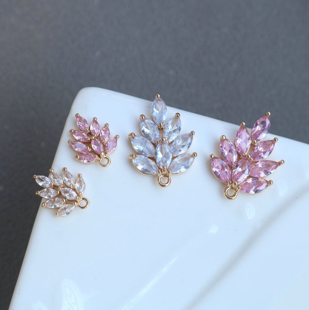 2pcs Big Size CZ Pave Leaf Charm, Cubic Zircon Leaf Pendant, CZ Earring Charms,  Gold Plated  Earring Charms, Jewelry Findings HL041-f268