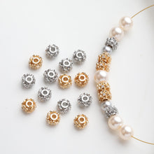 Cargar imagen en el visor de la galería, Cuentas espaciadoras con forma de flor de circonita pavé, chapadas en oro y plata de 14 quilates, cuentas redondas, delicadas cuentas para hacer aretes, accesorio de joyería GZ720
