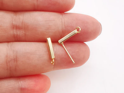 10 pendientes rectangulares con aros, sin níquel, 13 x 2 mm, chapados en oro de 18 quilates, S276