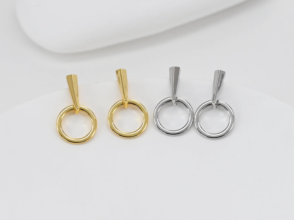 18K Gold Circle Post, S925 Silver Pin, Round Stud Earring Nickel Free, 22.7*12mm, Hypoallergenic Earring Findings D0364
