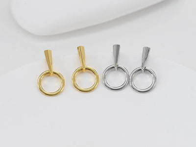 18K Gold Circle Post, S925 Silver Pin, Round Stud Earring Nickel Free, 22.7*12mm, Hypoallergenic Earring Findings D0364