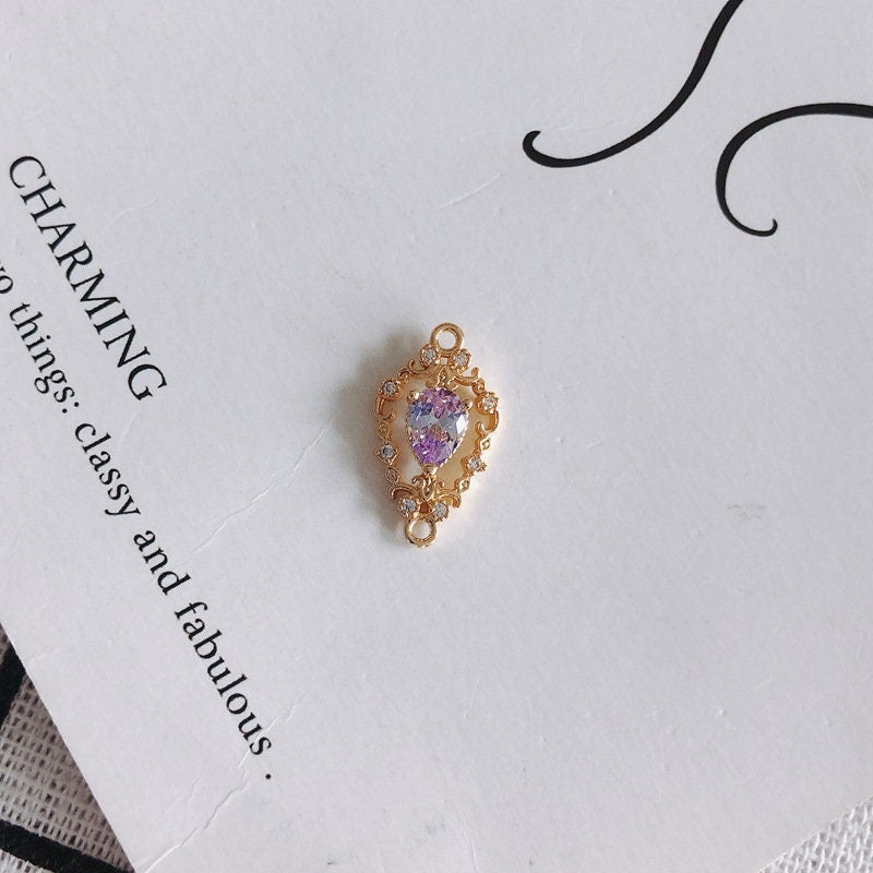 4 piezas de dijes de conector de flor con bucles, conector bohemio, colgante de pavé cúbico, fabricación de pulseras y collares, accesorio de joyería chapado en oro MY033-F037