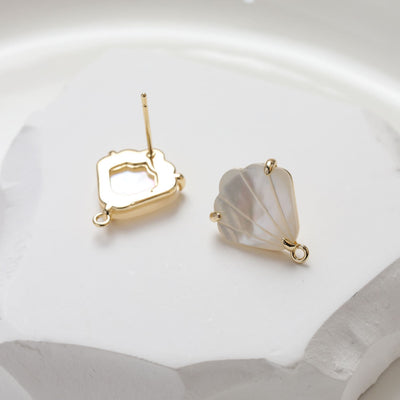Shell Ear Post With Loop, Scallop Studs, S925 Silver Ear Pin Nickel Free, Gold/Silver Ear Stud, Hypoallergenic Earring Findings GZ224