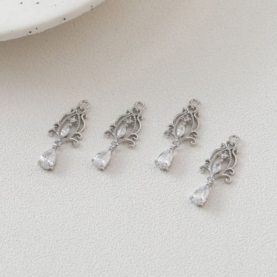 Flower Charm, Cubic Zircon Crystal Flower Pendant, Drop CZ Earring Charms,  Real Gold Plated Brass Earring Charms, Jewelry Findings JG053