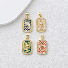 Load image into Gallery viewer, Rectangular Card Charm, Enamel Pendant, 18K Gold Plated, CZ Pave Pendant, Planet Pendant, Necklace Making Charm, Jewelry Findings S1360