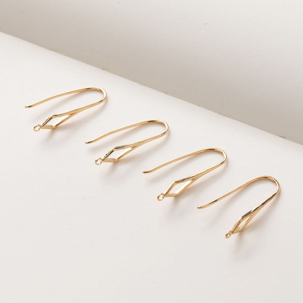 قرط أذن بتصميم مفتوح على شكل ماسة، قرط أذن من النحاس المطلي بالذهب الحقيقي عيار 18 قيراطًا مع حلقة، خالٍ من النيكل، BB008