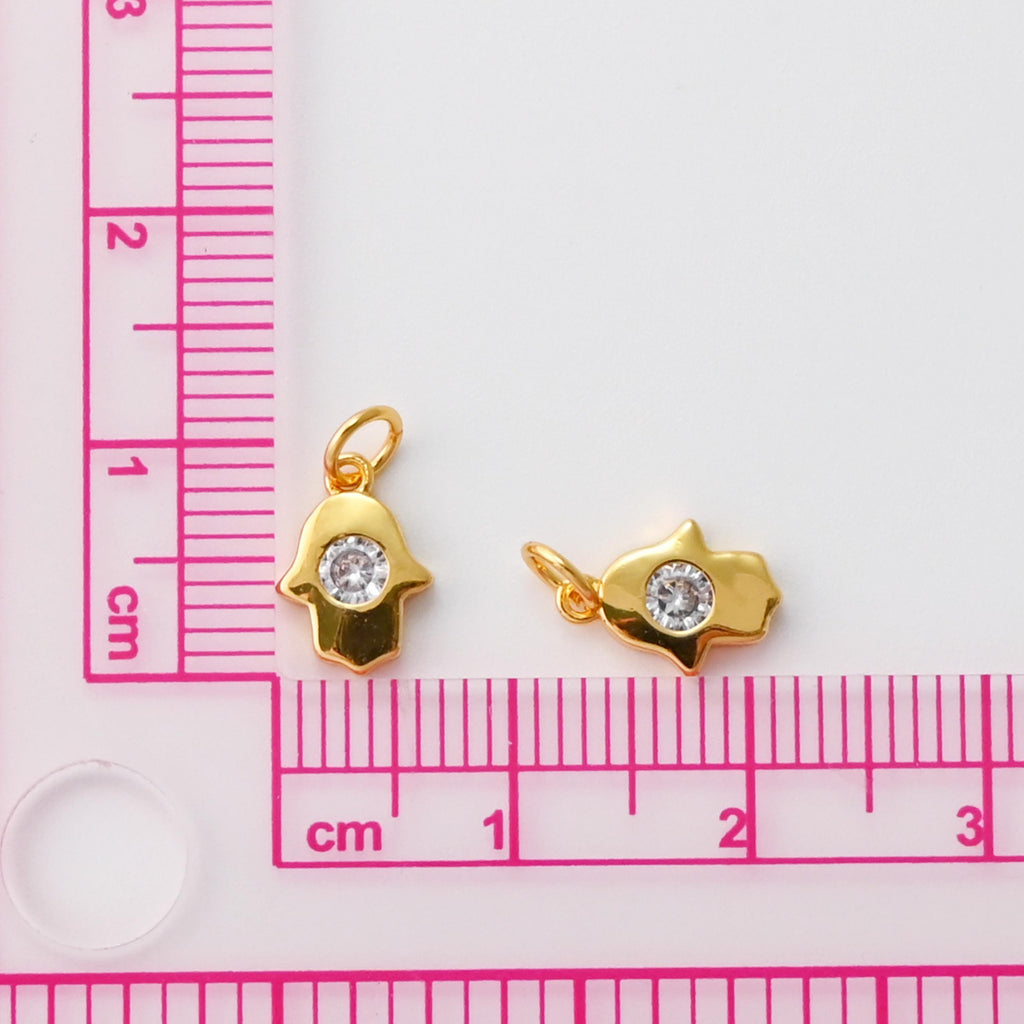 Tiny Hamsa Hand Charms, 18K Gold plated Cubic Zirconia Pave Pendant, 6x8mm Jewelry making supplies for Necklace and Bracelet S620