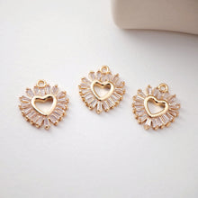 Load image into Gallery viewer, CZ Pave Heart Charm, Cubic Pendant, Earring Connectors, Real Gold Plated Brass Earring Charms, Jewelry Findings D0067