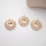 CZ Pave Heart Charm, Cubic Pendant, Earring Connectors, Real Gold Plated Brass Earring Charms, Jewelry Findings D0067
