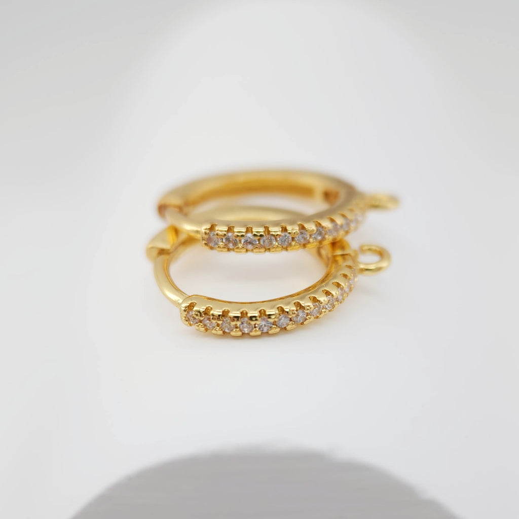 Crystal Cubic Ear Hoops, 15x13mm 18K Gold Plated Leverback Earrings, Huggie Hoops Earrings, earring findings for Jewelry Making S1138