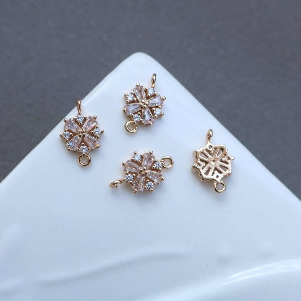 CZ Multishape Connector, Cubic Zircon Crystal Pendant, CZ Earring Charms,  Real Gold Plated Brass Earring Charms, Jewelry Finding HL009-F115