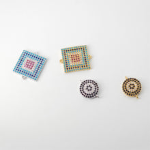 Load image into Gallery viewer, Round Pave CZ Connector, Square Connector, 18K Gold Plated Bracelet Making, Cubic Zirconia Pave Charms, Jewelry Findings S20836