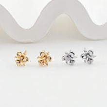 Load image into Gallery viewer, Flower Earring Post, 18K Real Gold Plated Brass Stud Earring With Loop, CZ Pave, Nickel Free, Earring Finding ZX293