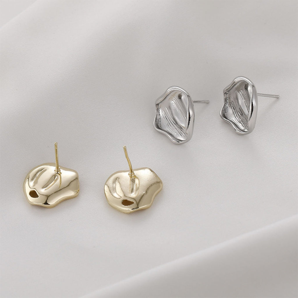 Pleated Irregular Earring Post, 14K Gold/Silver, S925 Silver Pin Nickel Free Earrings, Knot Ear Stud with Loop LL166