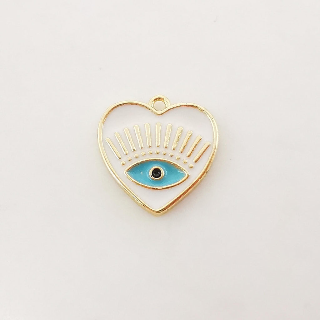 Dije de ojo malvado en forma de corazón, colgante de ojo esmaltado bañado en oro de 18 quilates, 16 x 15,6 mm, para hacer collares, accesorios de joyería S1028