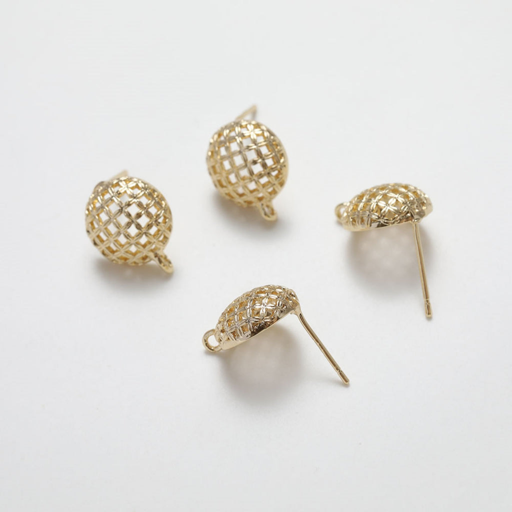 14K Gold Round Post Stud, S925 Silver Pin, Openwork Round Stud Earring Nickel Free, Hypoallergenic Earring Findings GZ250