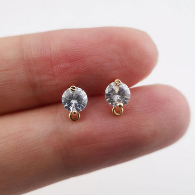 10PCS Tiny Ear Post with Loops, S925 Silver Ear Pin Nickel Free, Micro CZ Pave, 5mm, 14K Gold Plated Stud Earring Finding Z014