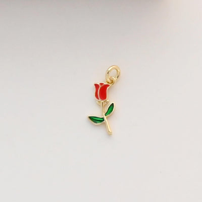 Tiny Rose Flower Charm with loops, Mini Flower, Enamel Pink Rose Charm, Charm for Bracelet Necklace Earring, Jewelry Findings S1327