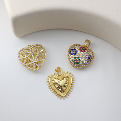 Dijes de corazón con pavé cúbico multicolor, chapados en oro de 18 quilates con pavé de circonitas cúbicas, colgantes para pulseras y collares, accesorios de joyería S1227