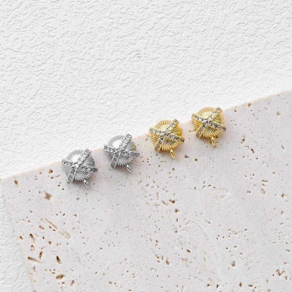 Round Post Earrings, 9.8*8mm, Burshed Gold Earring Post with Loop, CZ Pave, Hypoallergenic, Earring Findings, Earring Supplies D0413