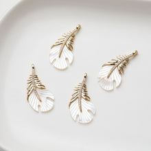 Load image into Gallery viewer, Feather Shell Pendant, Real Gold/Silver Plated, CZ Pave, Jewelry Making Findings GZ533