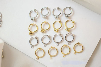 Invisible Spring Ear Clip with loop, Non Pierced Screwback Earring Findings, 13mm, 18K Gold/Silver Plated, DIY Earring Finding GZ159