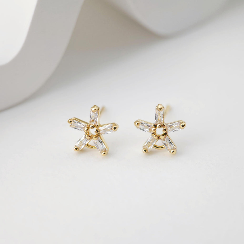18K Gold Post, Flower CZ Pave, 9*9.3mm, Stud Earring Nickel Free, Hypoallergenic Earring Findings D0242