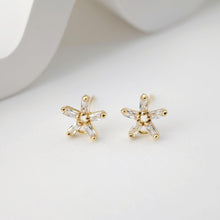 Load image into Gallery viewer, 18K Gold Post, Flower CZ Pave, 9*9.3mm, Stud Earring Nickel Free, Hypoallergenic Earring Findings D0242