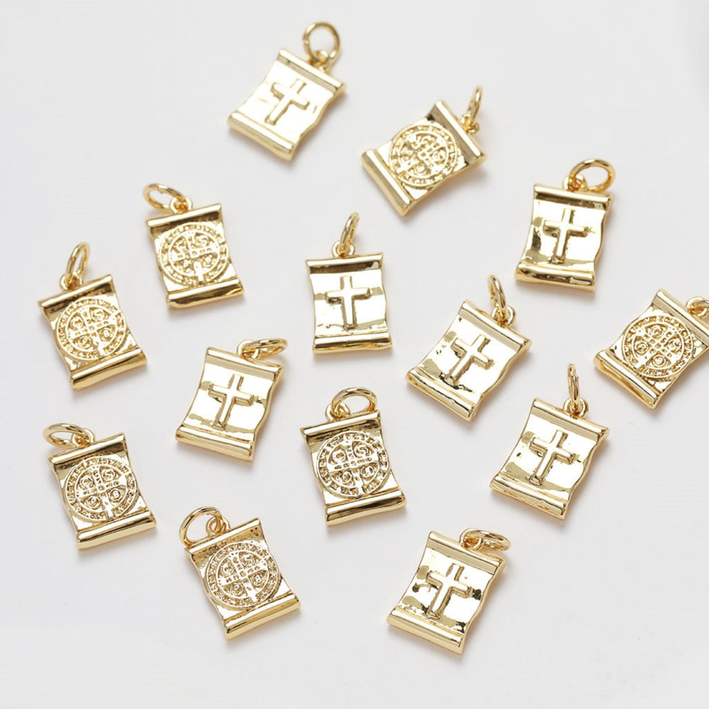 Gold Rectangular Cross Charms, 14K Gold Plated Religious Charms, Cross Pendant,  Necklace Charms, Jewelry Findings GZ270