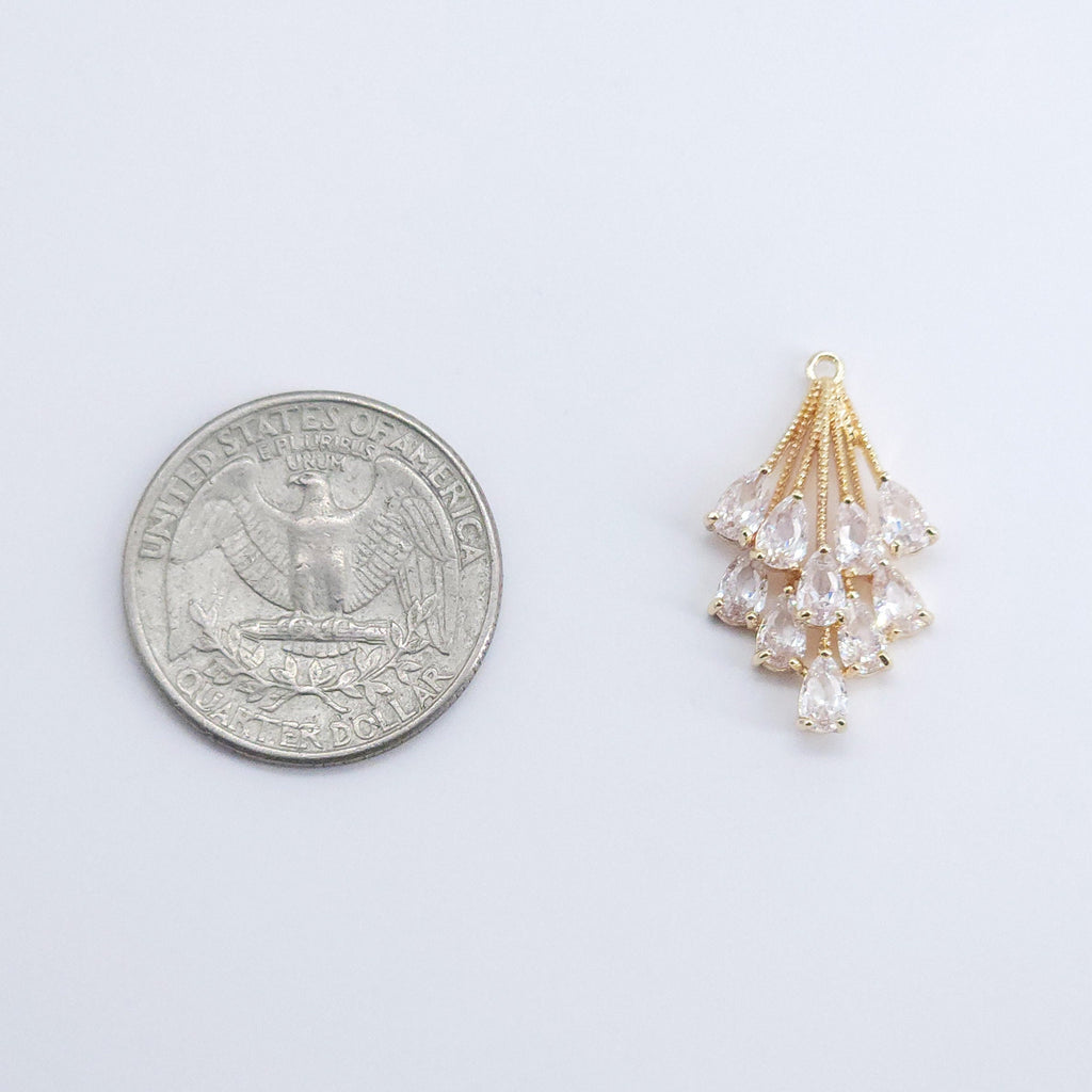 CZ Pave Leaf Charm, Cubic Zircon Crystal Leaf Pendant, CZ Earring Charms,  Real Gold Plated  Earring Charms, Jewelry Findings ZR007-F044