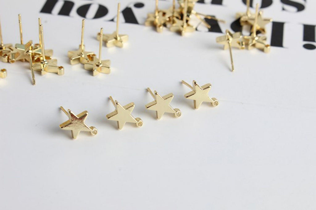 10pcs Gold Star Earring Post With Loop, S925 Silver Ear Pin, Nickel Free Earrings, Ear Stud Loop, Hypoallergenic Earring Findings GZ136