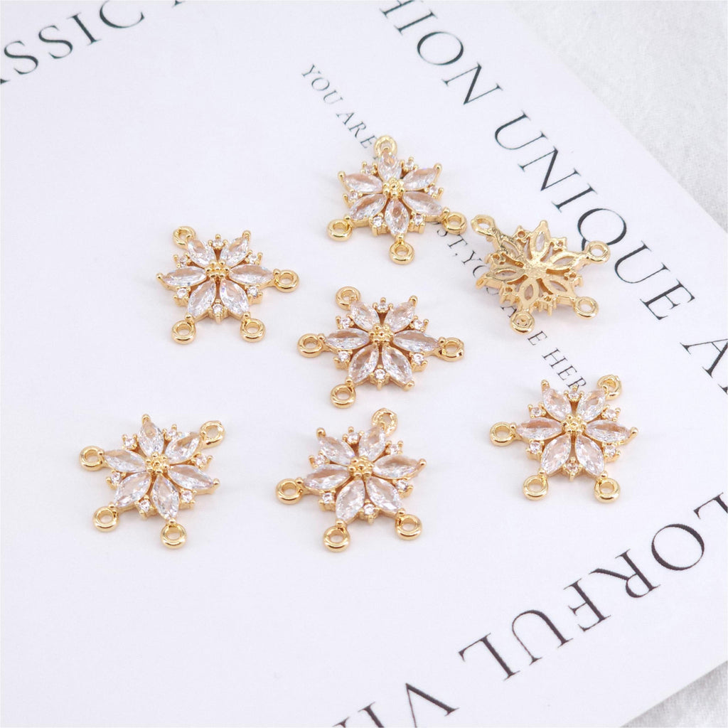 Flower Charm, Cubic Zircon Crystal Flower Pendant, CZ Earring Charms,  Real Gold Plated Brass Earring Charms, Jewelry Findings STG041-F210