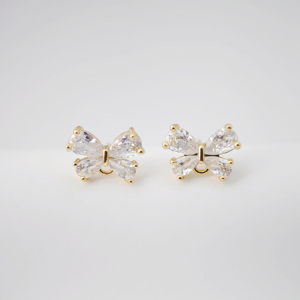Butterfly Pave Crystal Earring Post, Gold Plated, S925 Silver Pin Nickel Free Earrings, Hypoallergenic Earring D0222